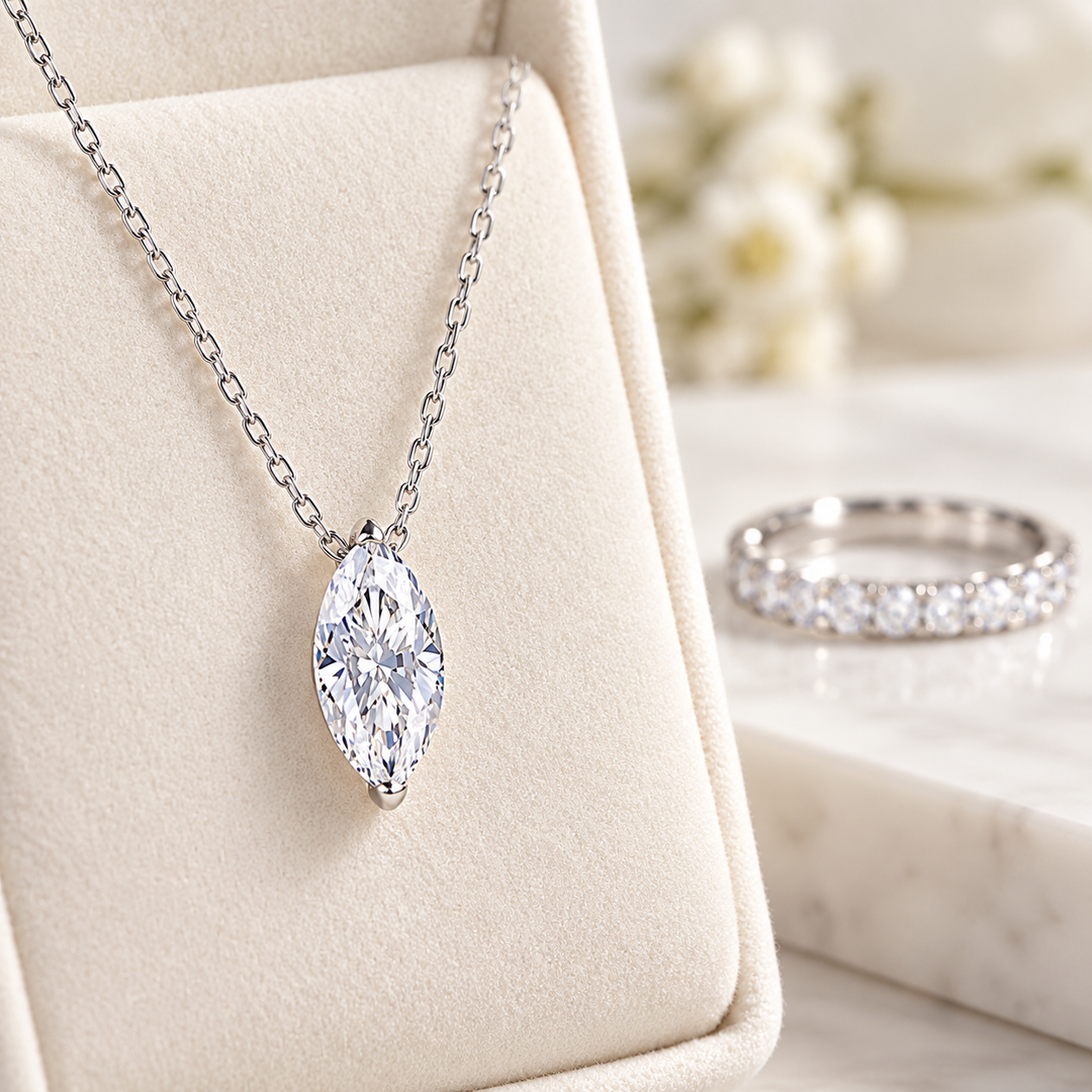 Marquise-Cut Solitaire Pendant Necklace with Fine Chain Bowlift