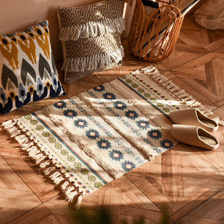 BowLift | Minimalist Cotton and Linen Tassel Woven Floor Mat