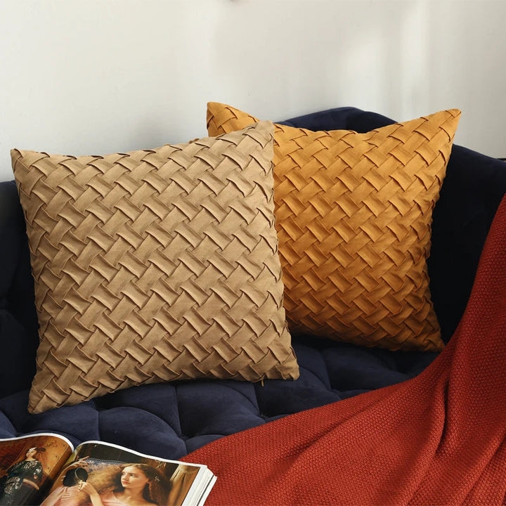 BowLift | Solid Yellow, Brown, and Dark Red Faux Suede Cushion Cover