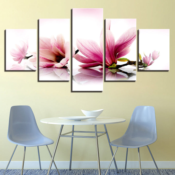 Tranquil Pink Magnolia Branches 5 Piece - Canvas Wall Art Painting | Bowlift