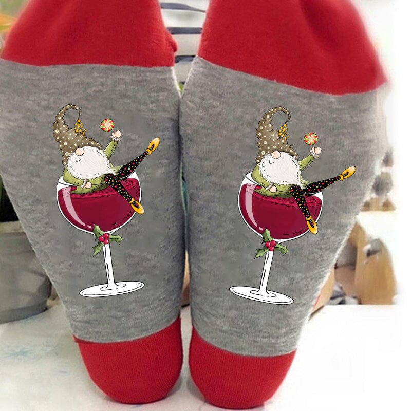 BowLift | Christmas gnome wine glass unisex crew socks