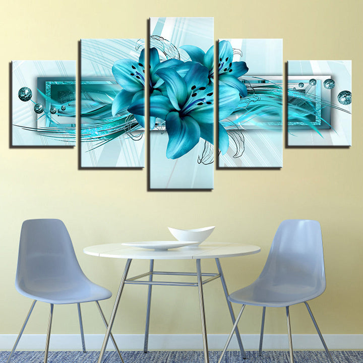 Vivid Blue Lilies 5 Piece - Canvas Wall Art Painting | Bowlift