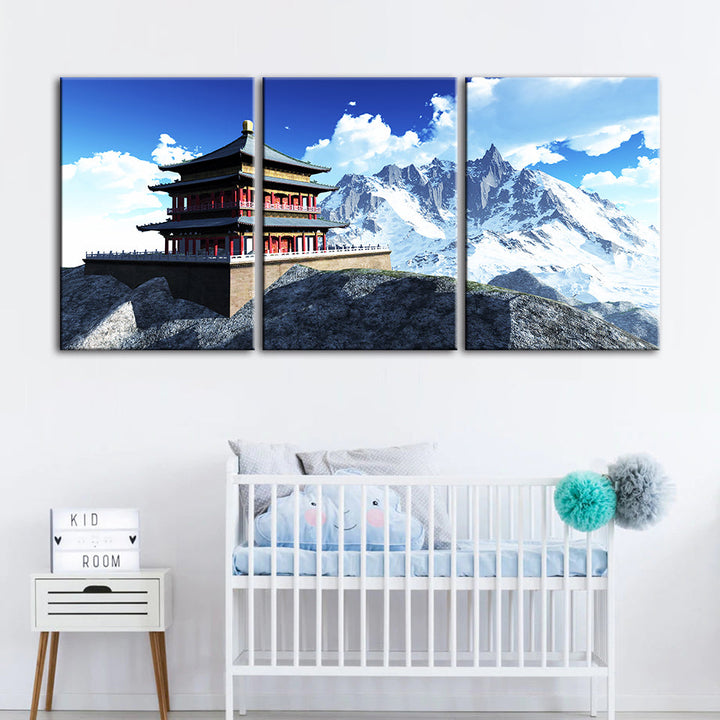 Temple In The Mountains 3 Piece - Canvas Wall Art Painting | Bowlift