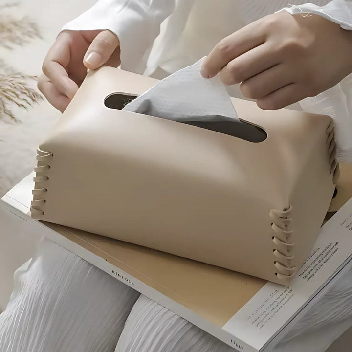 BowLift | Stitched Leather Tissue Box Holder
