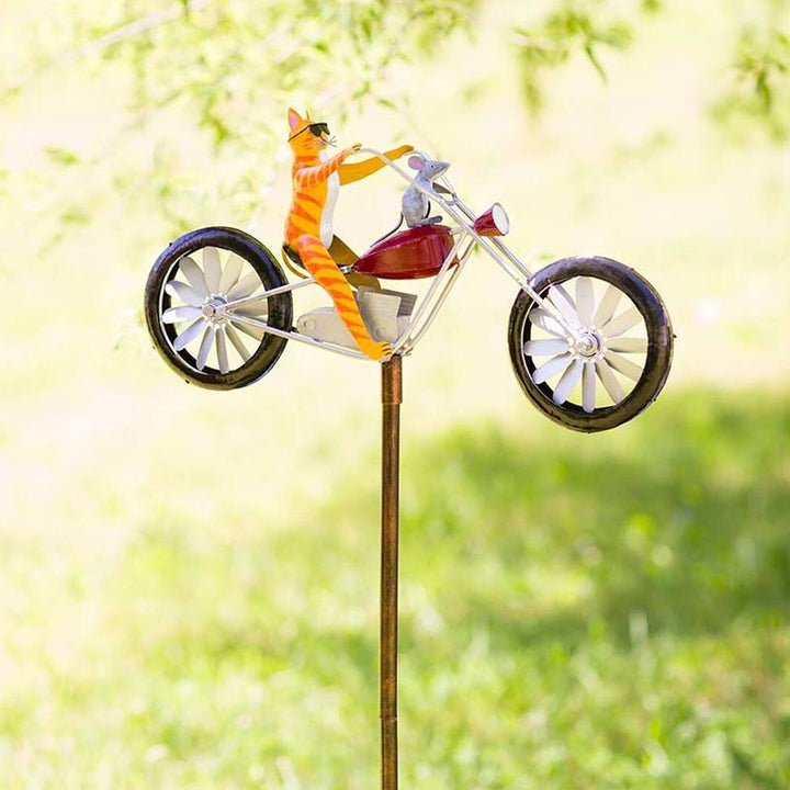 Handcrafted Animal Bicycle Wind Spinner with Recycled Metal Design