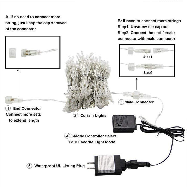 BowLift | Twinkle Star 300 LED Window Curtain String Light