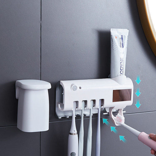 BowLift | Smart UV Light Sterilizer Toothbrush Holder, Wall Mounted Toothpaste Dispenser