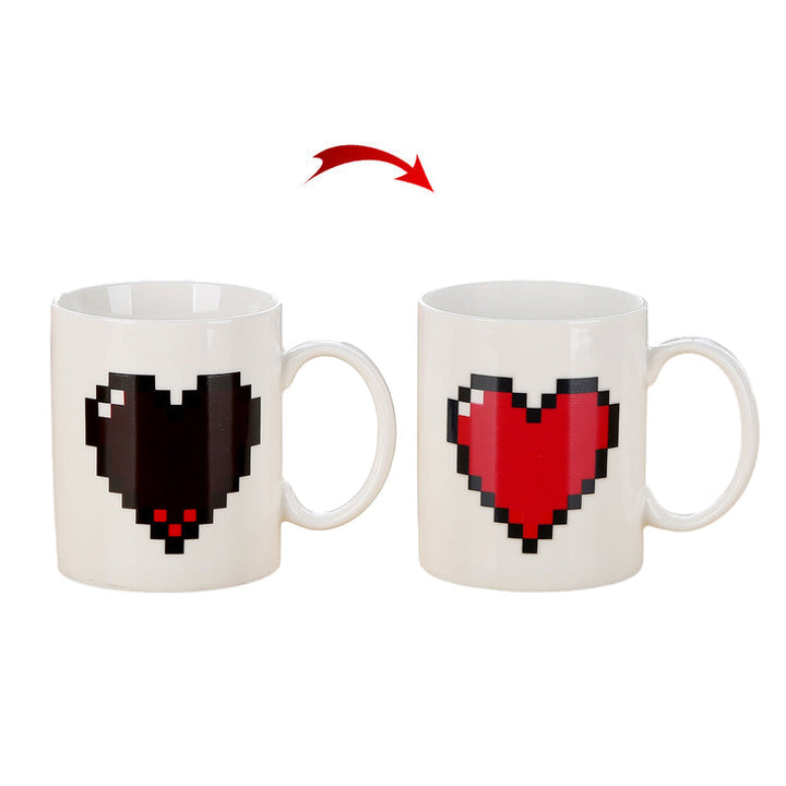 Pixel Heart Magic Heat Sensitive Color Changing Ceramic Coffee Mug | Bowlift