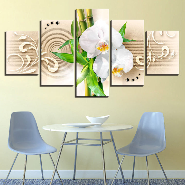Tranquil White Orchids 5 Piece - Canvas Wall Art Painting | Bowlift