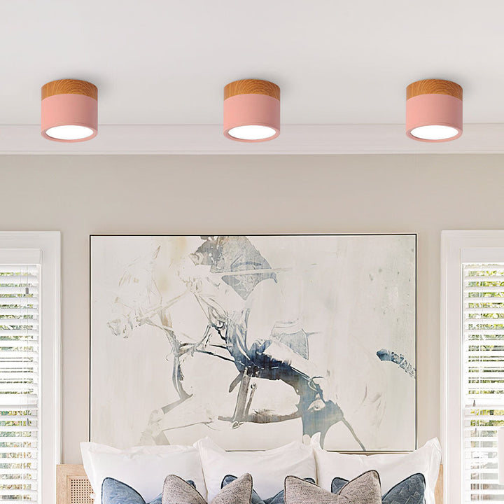 BowLift | Ceiling Light with Pink Flush Wood Finish