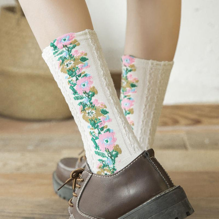 BowLift | Vintage Floral Style Cotton Crew Socks