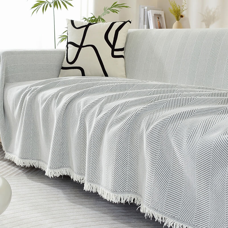 BowLift | Chenille Blanket Herringbone Tassel Sofa Cover
