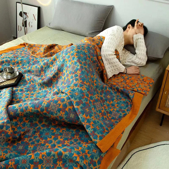 BowLift | Six-Layer Cotton Blanket with Orange-Blue Pattern