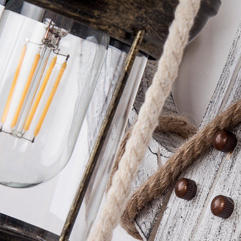Rustic wood anchor wall lamp with lantern Bowlift