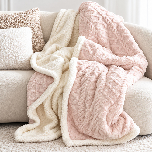 Plush Sherpa Reversible Cozy Throw Blanket with Cable-Knit Texture Bowlift