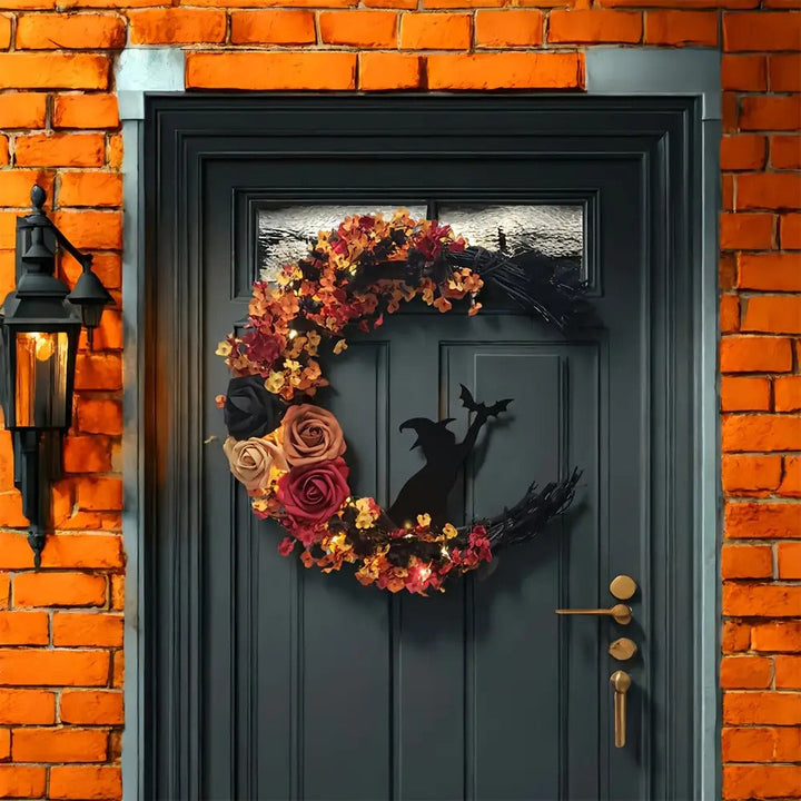 BowLift | Halloween Rustic Witch Floral Wreath | Crescent Moon Door Decor