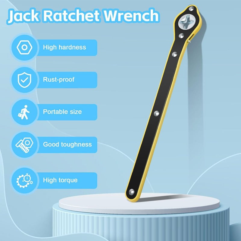 Heavy-Duty Scissor Jack Ratchet Wrench – 360° Rotating Tire Lift Tool with Cross Adapter Kit Bowlift