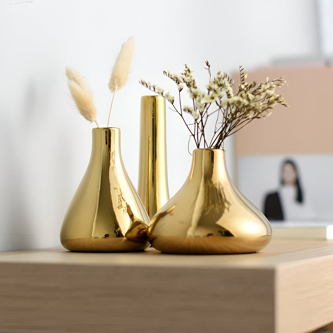 BowLift | Nordic Style Gold Ceramic Vase – Elegant Dry Flower and Water Plant Display