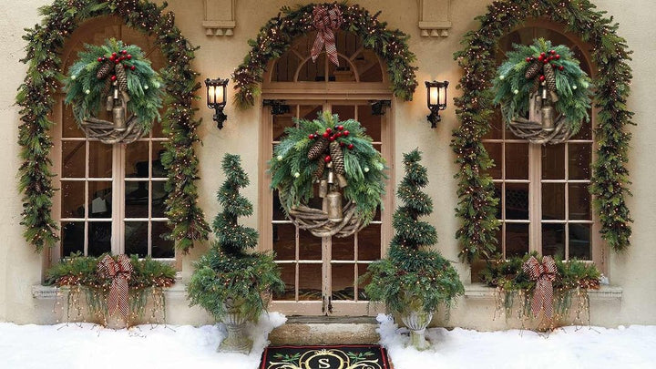 BowLift | Christmas Wreath | Boho Style | Rustic Vine Base with Pinecones & Golden Bells