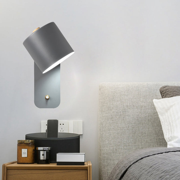 BowLift | 1 Bulb Tube Wall Sconce Modernist Metal Wall Lighting Fixture in Gray/Green with Rectangular Back Plate