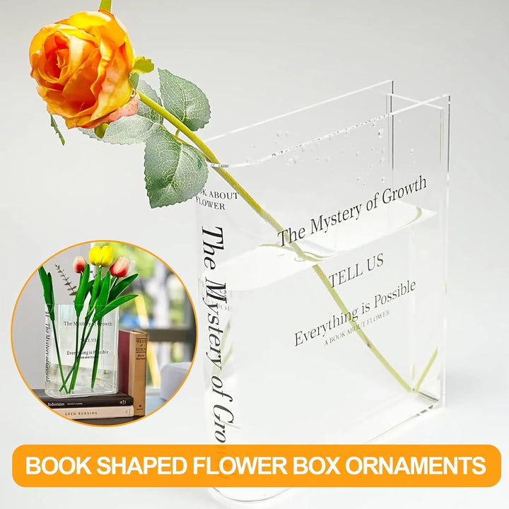 BowLift | Modern Clear Acrylic Book Vase – Transparent, Creative Flower Vase