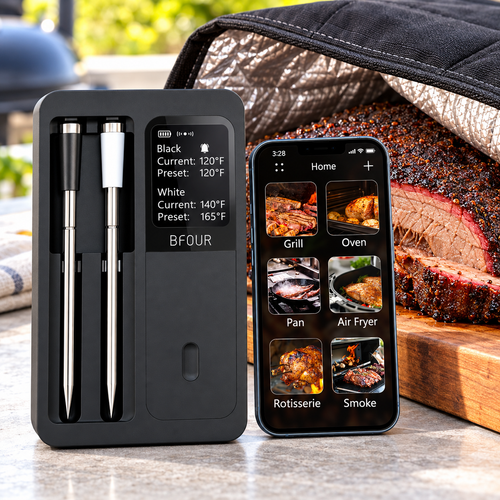 Wireless Bluetooth Dual-Probe Smart Meat Thermometer with Charging Case Bowlift