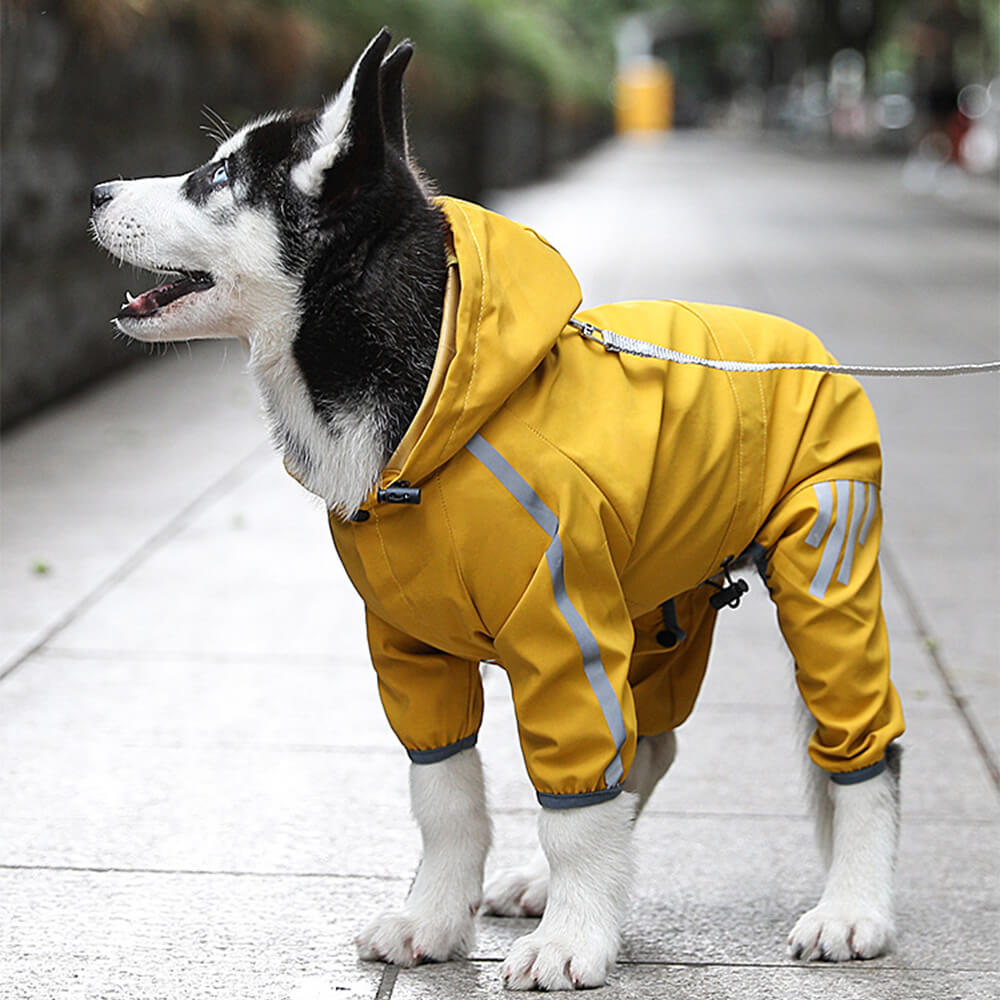 BowLift | Stylish waterproof adjustable reflective stripe dog rain jacket with hood