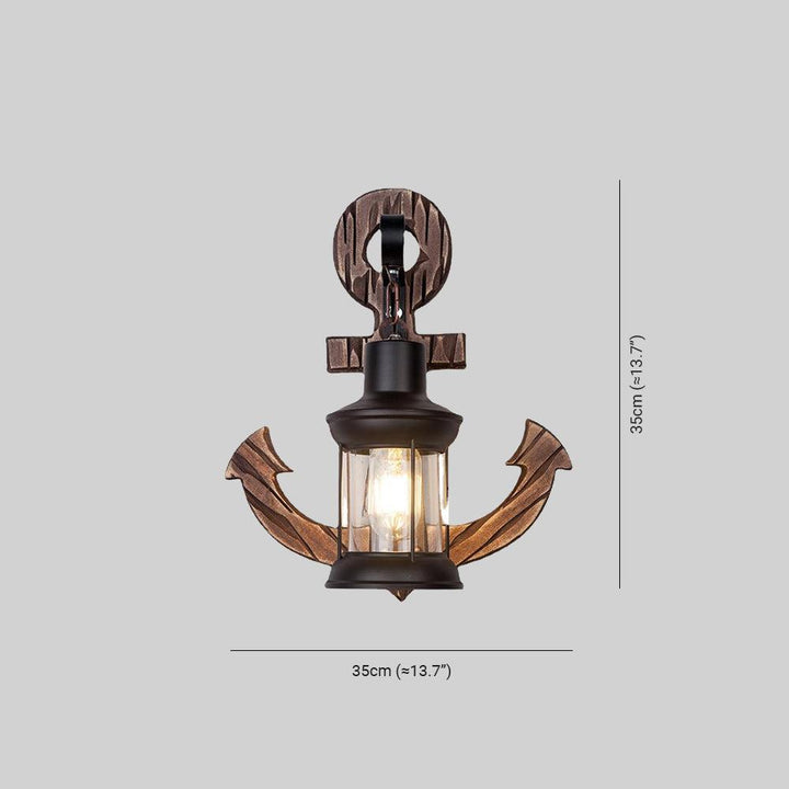 Rustic wood anchor wall lamp with lantern Bowlift