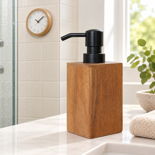 Solid Wood Pump Soap Dispenser Rectangular Minimalist Vanity Accessory Bowlift
