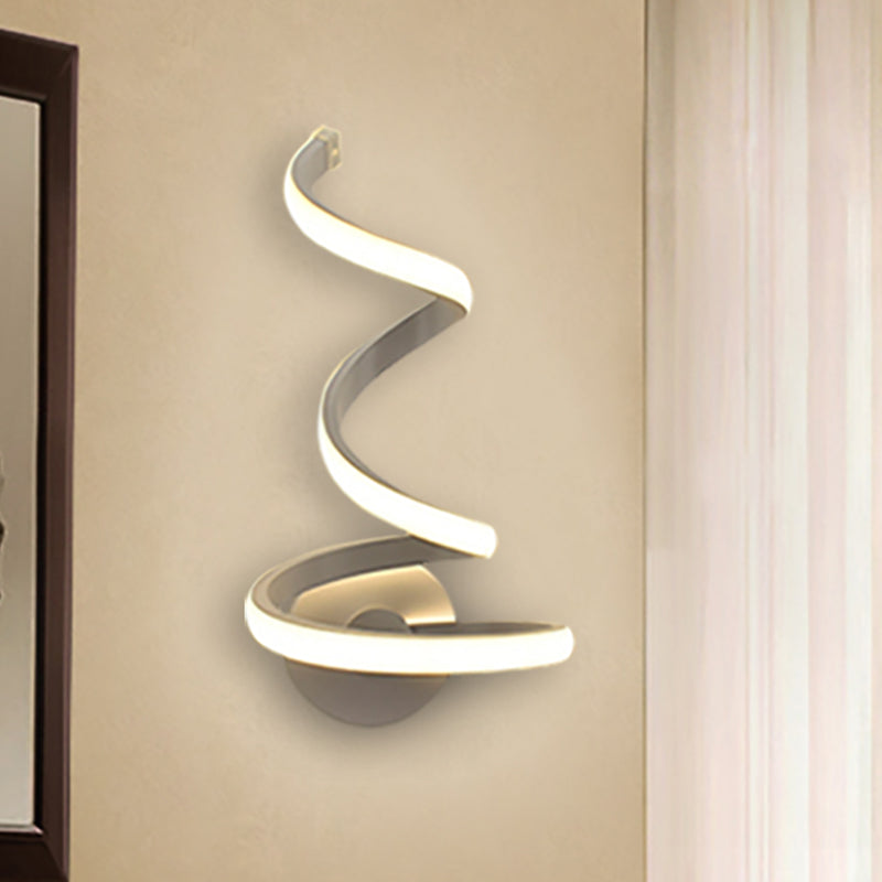 BowLift | LED Dining Room Wall Light Modernist White Wall Mounted Lamp with Spiral Acrylic Shade