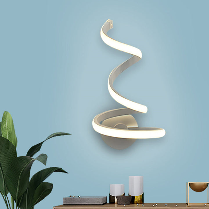 BowLift | LED Dining Room Wall Light Modernist White Wall Mounted Lamp with Spiral Acrylic Shade