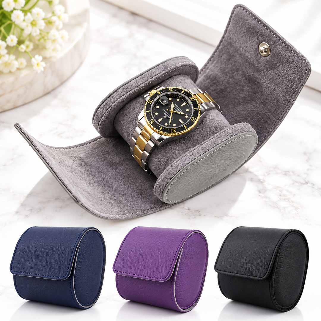 Travel Watch Roll Case with Suede-Lined Cushion and Snap Closure Bowlift