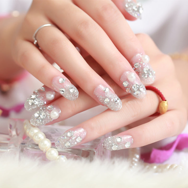 Decorative Rhinestone-Studded Press-On Nail Art