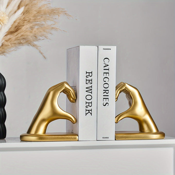 Chic Heart Support - Modern Finger Bookends in Gold Bowlift