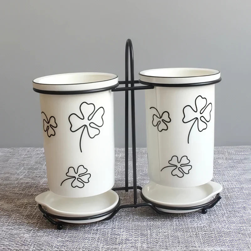 BowLift | Ceramic Chopsticks and Utensil Storage Set with Drainage Rack