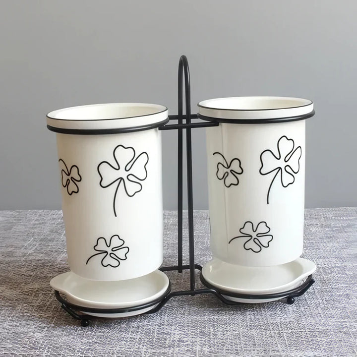 BowLift | Ceramic Chopsticks and Utensil Storage Set with Drainage Rack