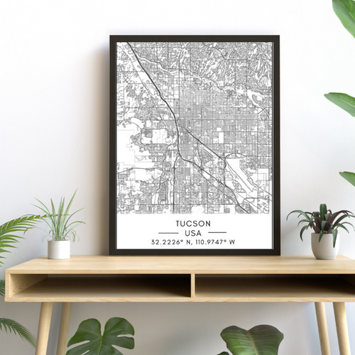 Tucson City Map - Canvas Wall Art Painting | Bowlift