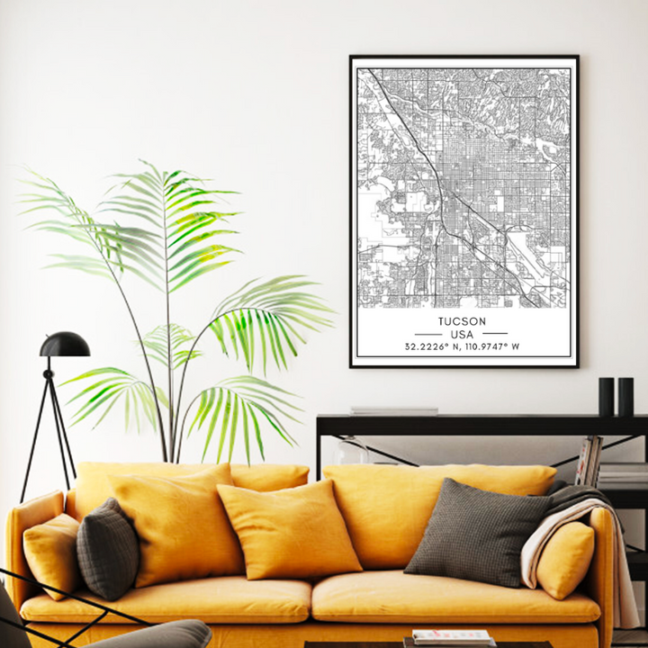 Tucson City Map - Canvas Wall Art Painting | Bowlift