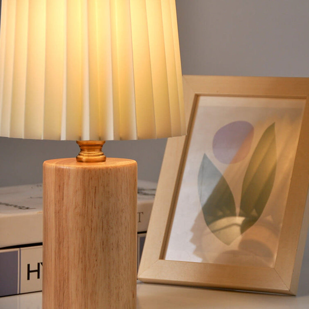BowLift | Vintage Korean Pleated Column Solid Wood Base 1-Light Table Lamp