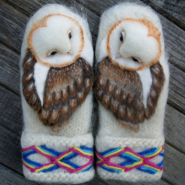 BowLift | Hand Knitted Wool Nordic Mittens With Owls
