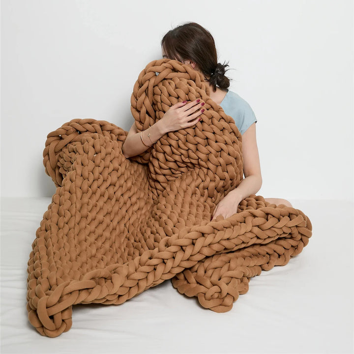 Chunky Knit Throw Handmade Weighted Blanket - SUPER COZY & CALMING BLANKET Bowlift