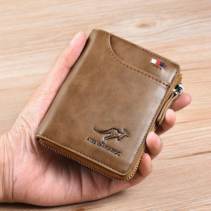 Men's RFID-Blocking Leather Wallet with Zipper Closure