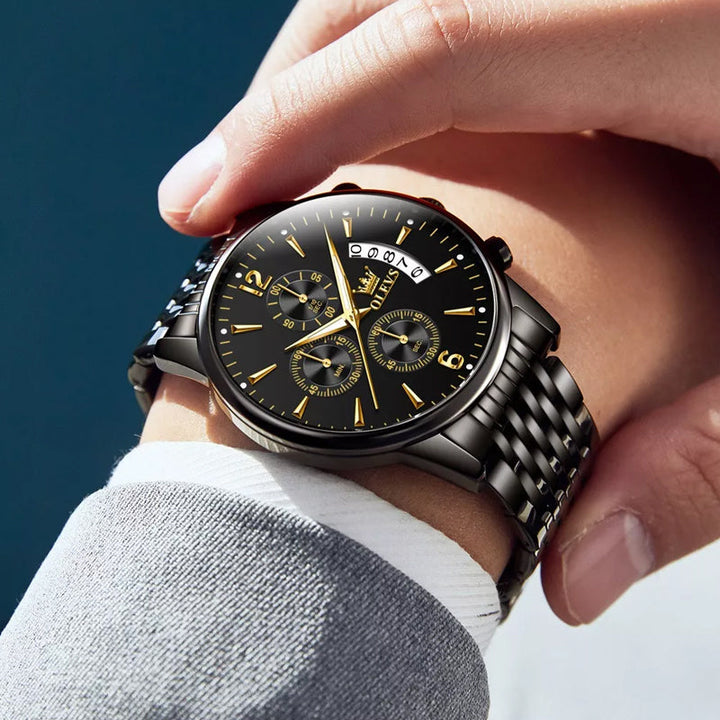 BowLift | Luxury Gold Three-Eye Chronograph Dial Automatic Mechanical Watch