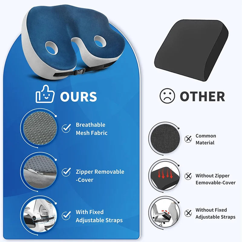 BowLift | Adjustable Memory Foam Sit Bone Relief Seat Cushion