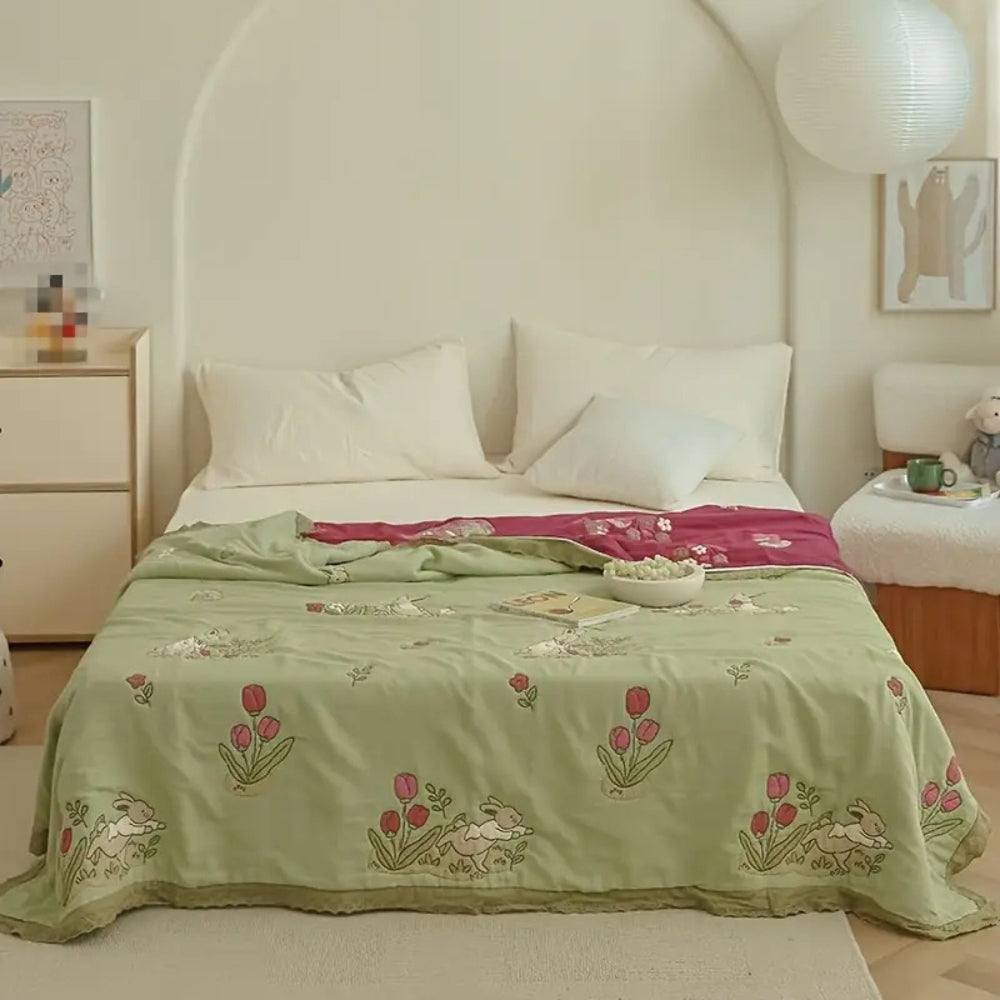 BowLift | Embroidered Bunny Floral Cotton Blanket
