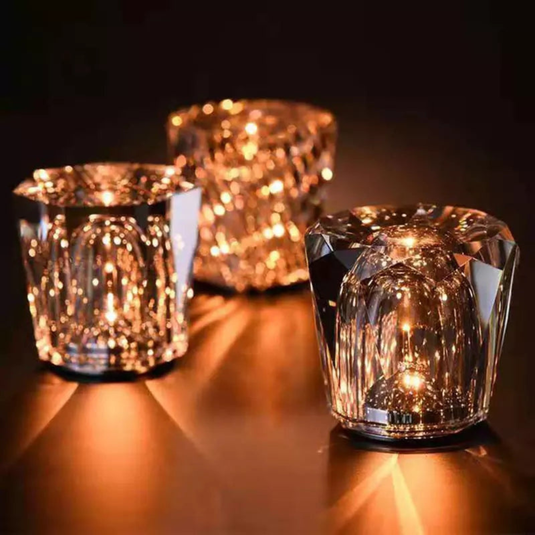 Wireless Rechargeable Crystal Table Lamp with Reflective Light Effect