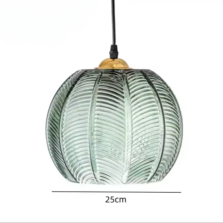 BowLift | Scandinavian Glass Pendant Lamp with Green Leaf Pattern