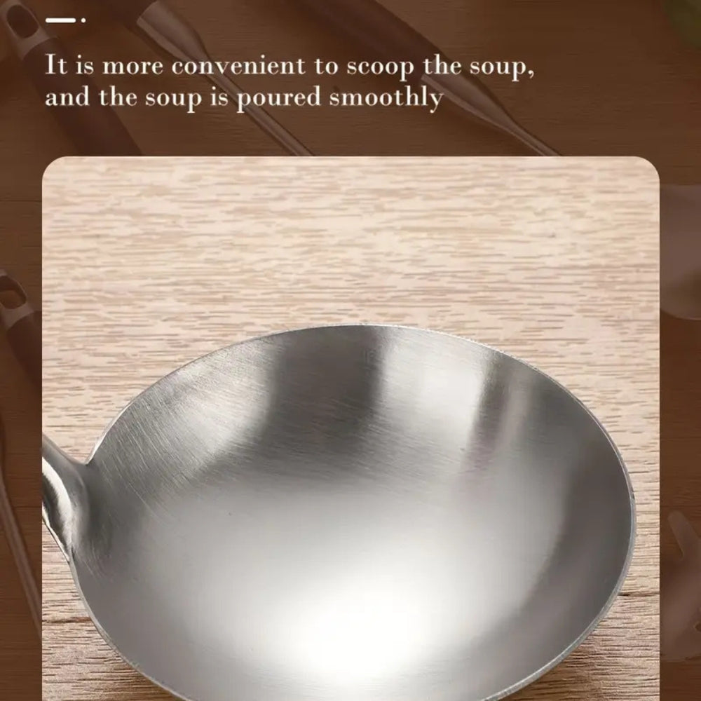 BowLift | Gleaming Stainless Steel Wooden Utensils | 6Pcs Set