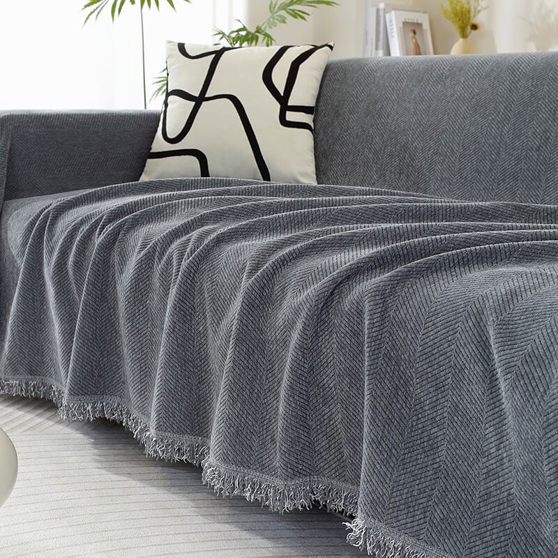 BowLift | Chenille Blanket Herringbone Tassel Sofa Cover