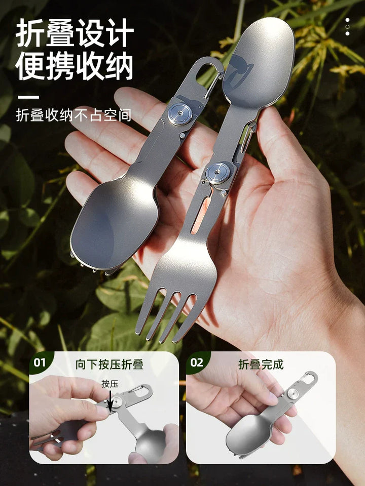 BowLift | Titanium Camping Cutlery Set - Foldable Spoon, Fork, Chopsticks & Bowl for Travel